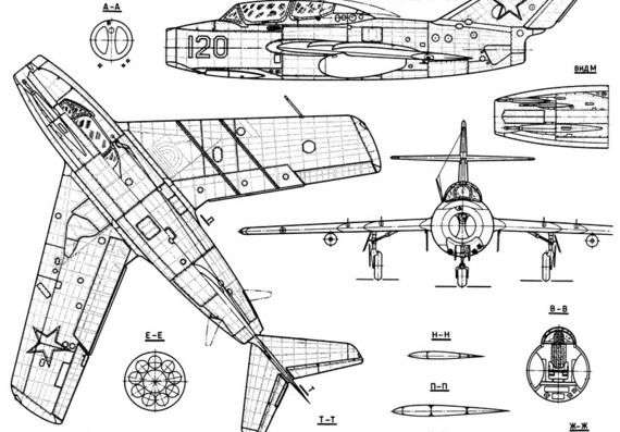 Mikoyan, Gurevich MiG-15 drawings (figures) of the aircraft